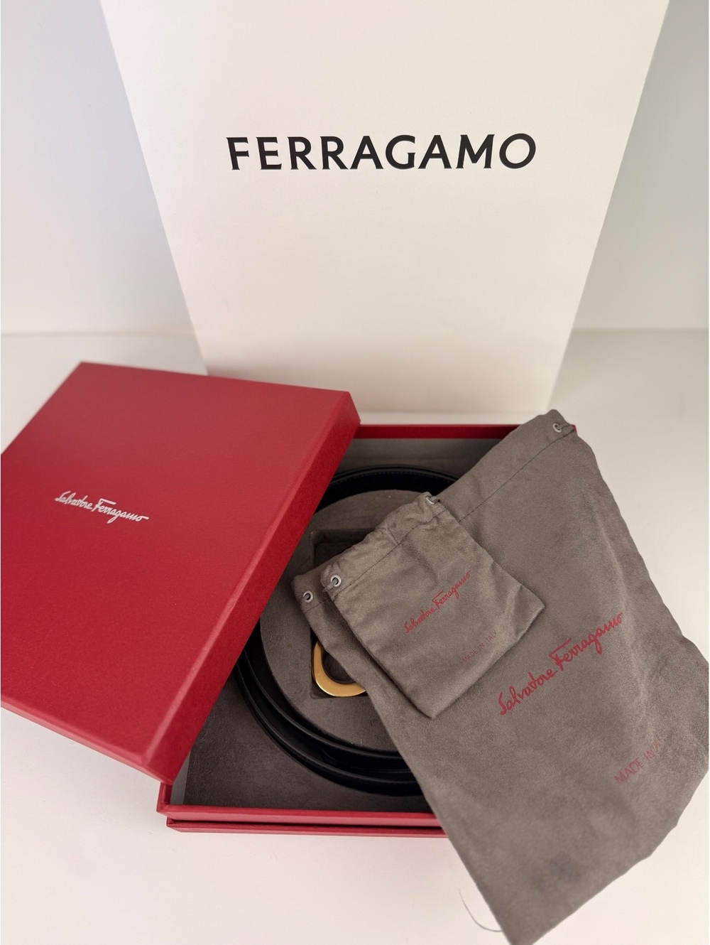 Ferragamo Men’s Reversible Leather Belt Gift Set Black Navy Adjustable Size 115 - Picture 11 of 12